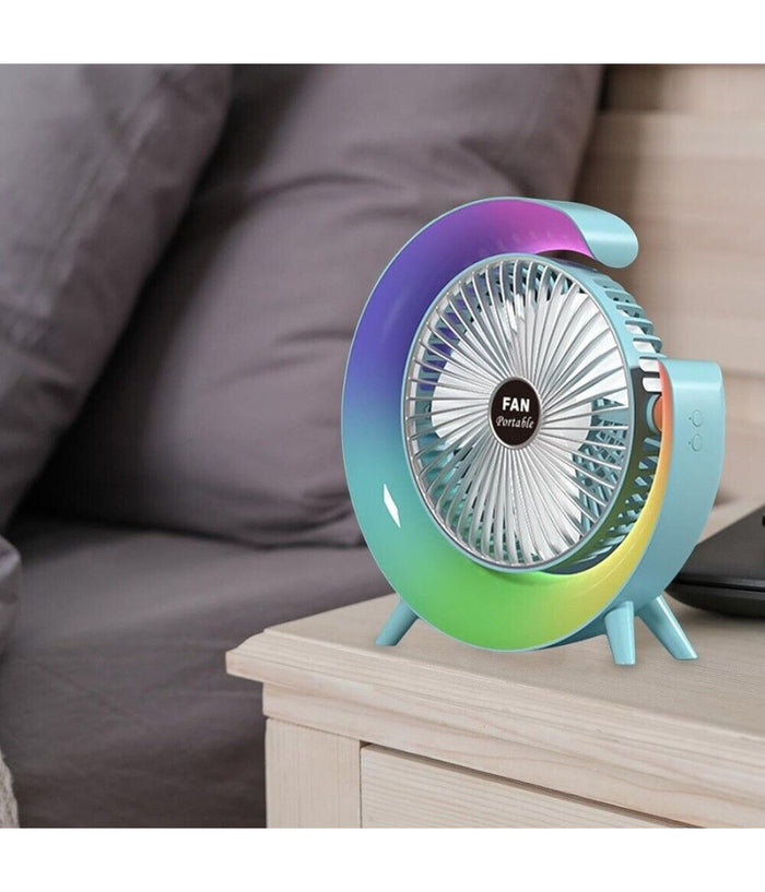 Ventilatore Da Tavolo Usb 3 Velocita' Con Luce Rgb Compatto Silenzioso Portatile         