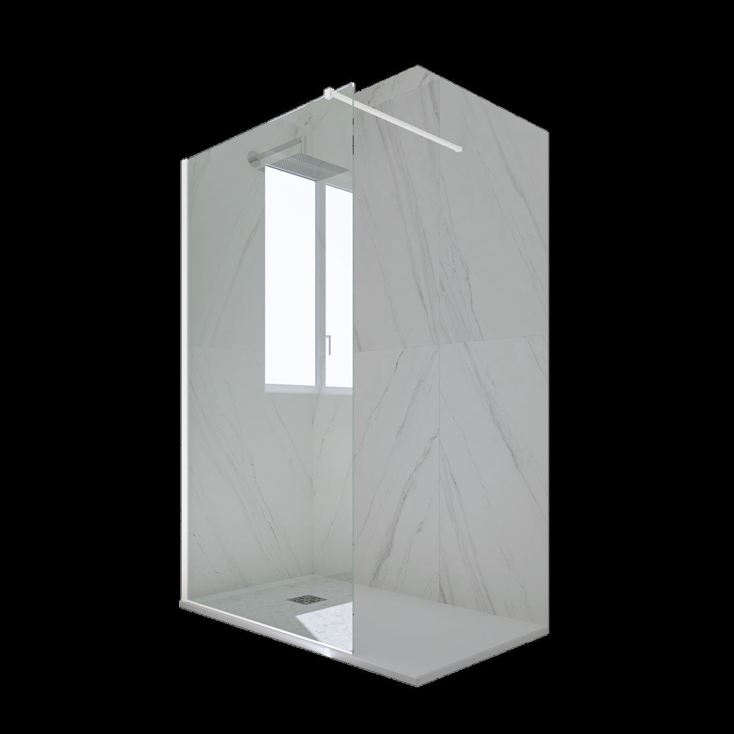 Parete doccia Walk-in da 90 CM H 200 Vetro Trasparente Profilo Bianco in pvc mod. Venus