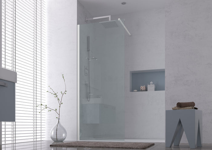 Parete doccia Walk-in da 110 CM H 200 Vetro Trasparente Profilo Bianco in pvc mod. Venus