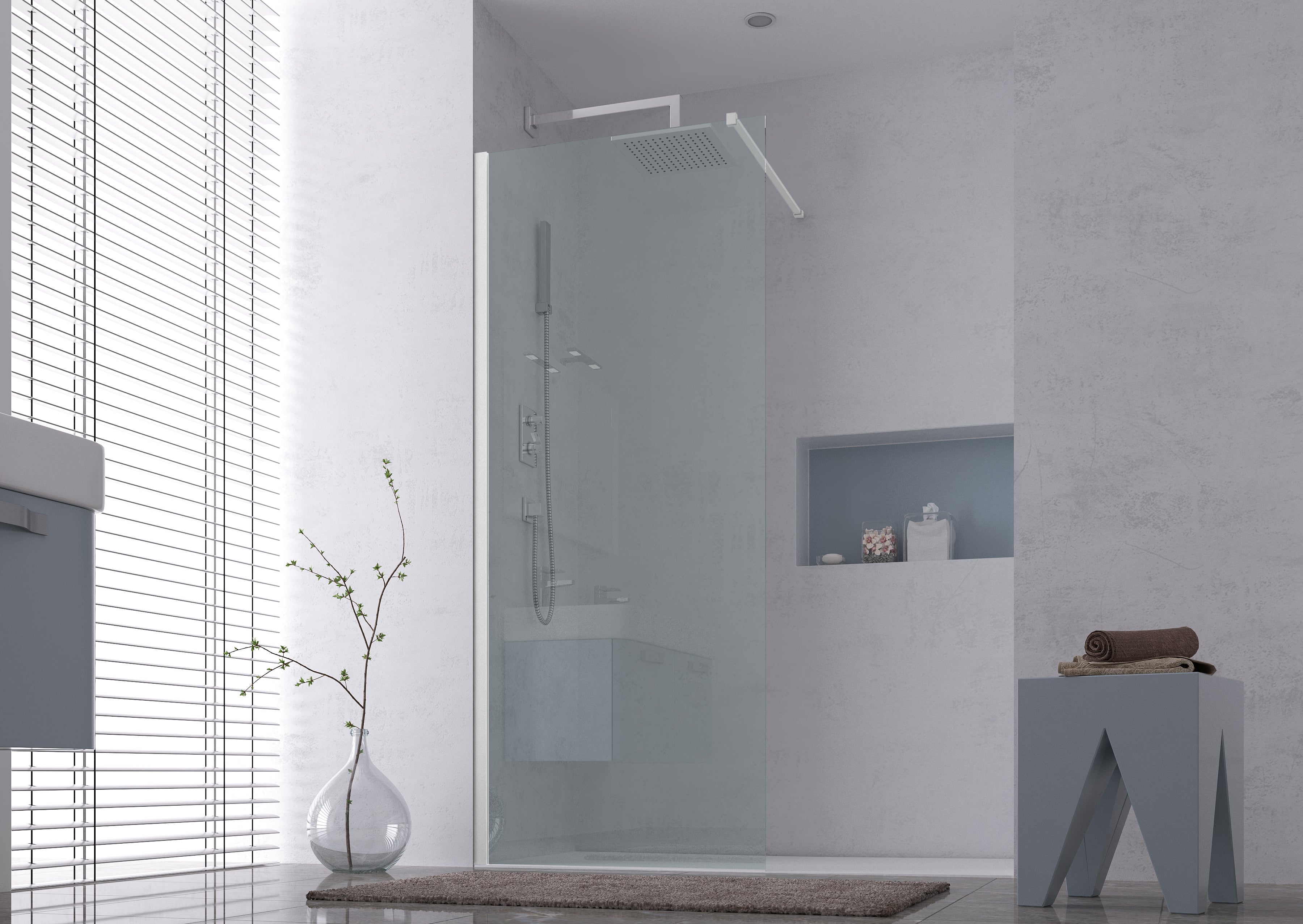 Parete doccia Walk-in da 90 CM H 200 Vetro Trasparente Profilo Bianco in pvc mod. Venus