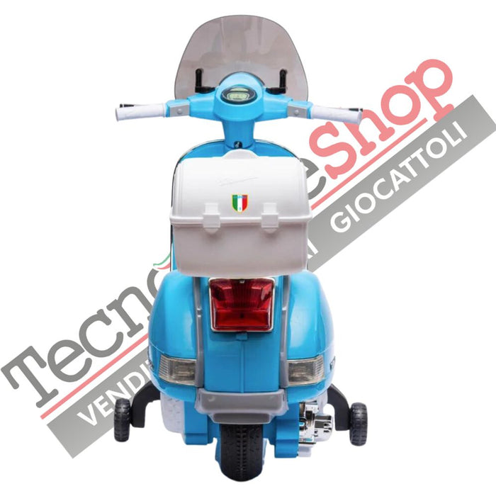 Moto Scooter Elettrico per Bambini Piaggio VESPA PX150 FULL con Parabrezza e Bauletto 12V ( Limited Edition ) colore Azzurro Napoli