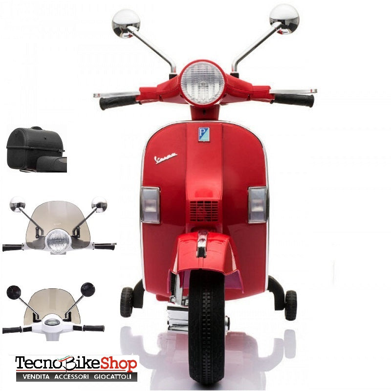 Moto Scooter Elettrico per Bambini Piaggio VESPA PX150 FULL con Parabrezza e Bauletto 12V-Rosso