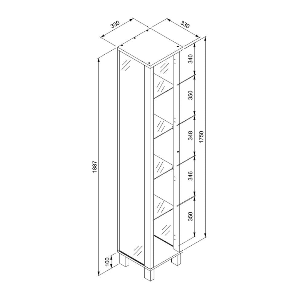 Vetrina colore bianco con anta e 4 ripiani Albi52A 33x33x189H