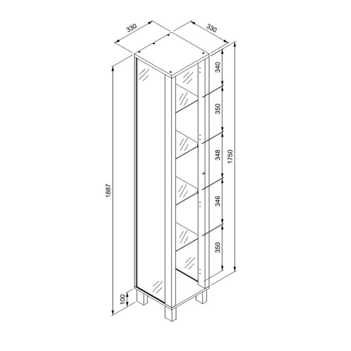 Vetrina colore bianco con anta e 4 ripiani Albi52A 33x33x189H