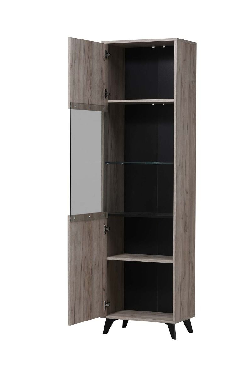 Vetrina 1 anta con piedini, finitura Rovere grigio e Nero ZFM26880011