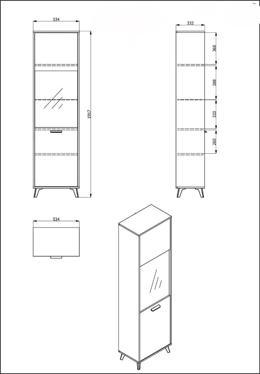 Vetrina 1 anta con piedini, finitura Rovere grigio e Nero ZFM26880011