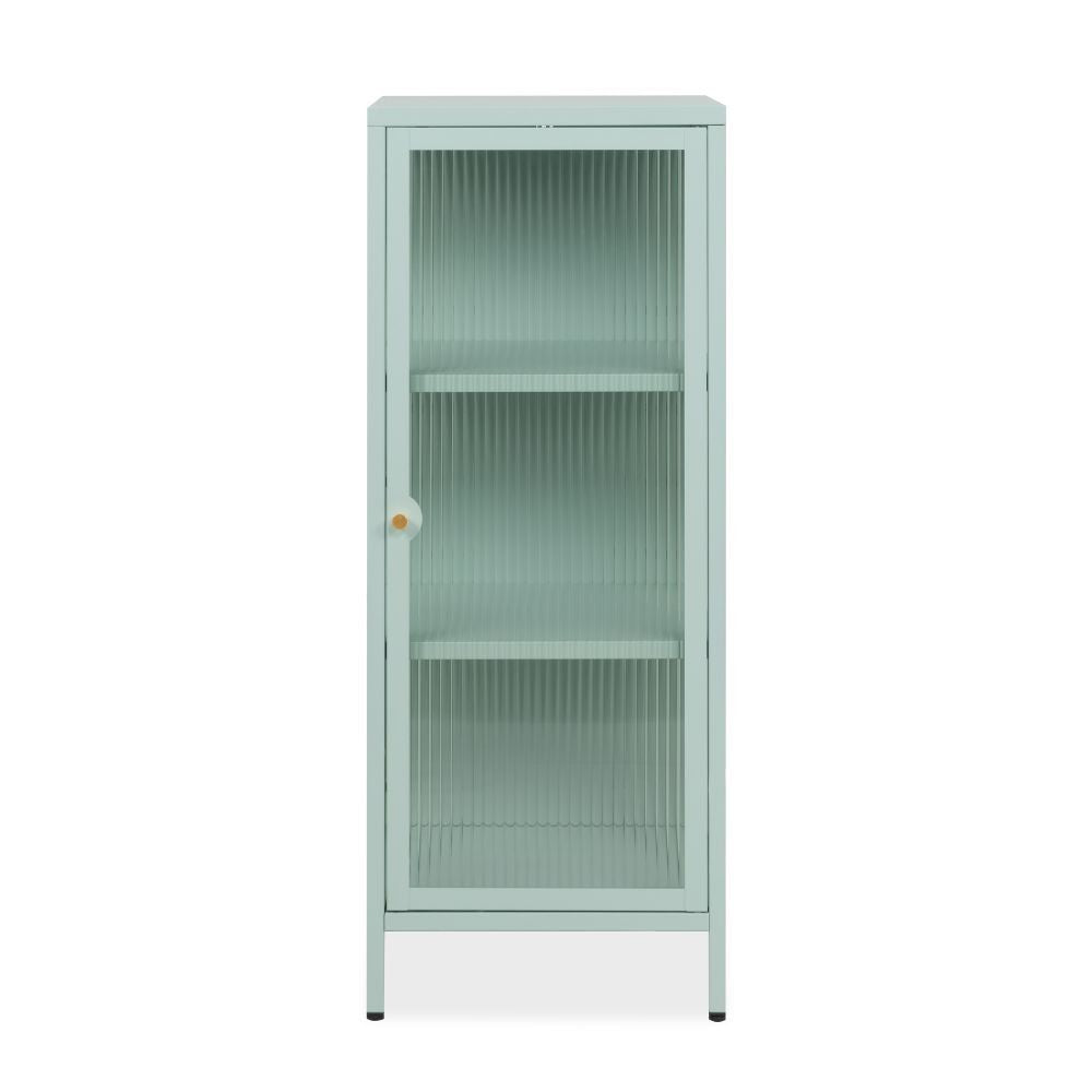 Vetrina in vetro scanalato temperato e acciaio laminato verde menta Milton01 40x40x101.1H