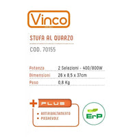 Vinco Stufa Al Quarzo COD.70155 800W - VINCO