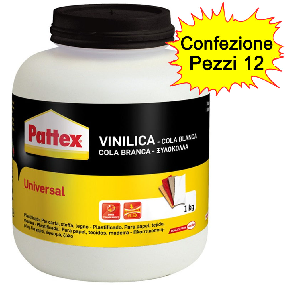 Colla pattex vinilica universale confezione da 12 barattoli da 1 kg ciascuno