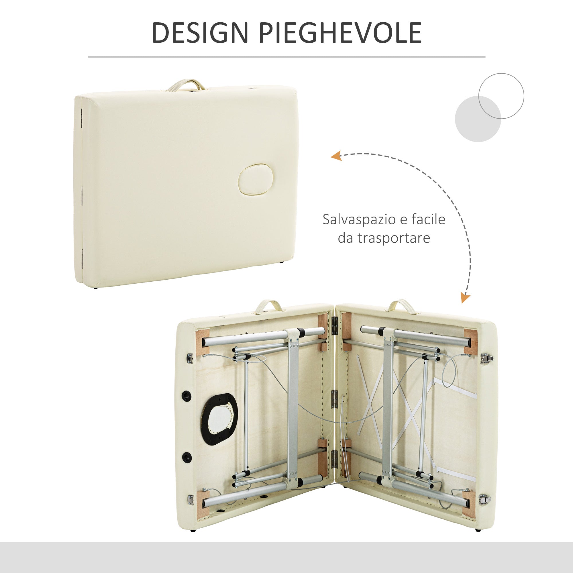 Lettino Massaggi Portatile Pieghevole 185x70x59-84 cm in Alluminio e Similpelle Bianco