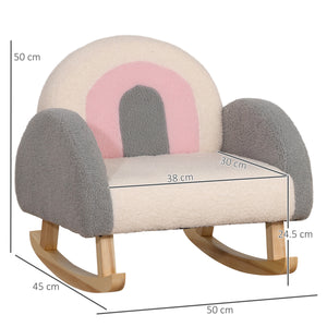 Poltroncina Dondolo per Bambni 50x45x50 cm in Pile Effetto Lana D’agnello Grigia e Rosa