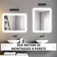 Specchio da Bagno 80x60x3 cm con LED 3 Colori Regolabili in Metallo e Vetro