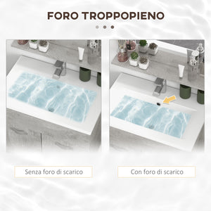 Mobile Bagno Sospeso 60 cm Lavabo Specchio e 1 Pensile Grigio