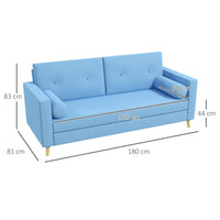 Divano 3 Posti 180x81x83 cm in Tessuto Azzurro