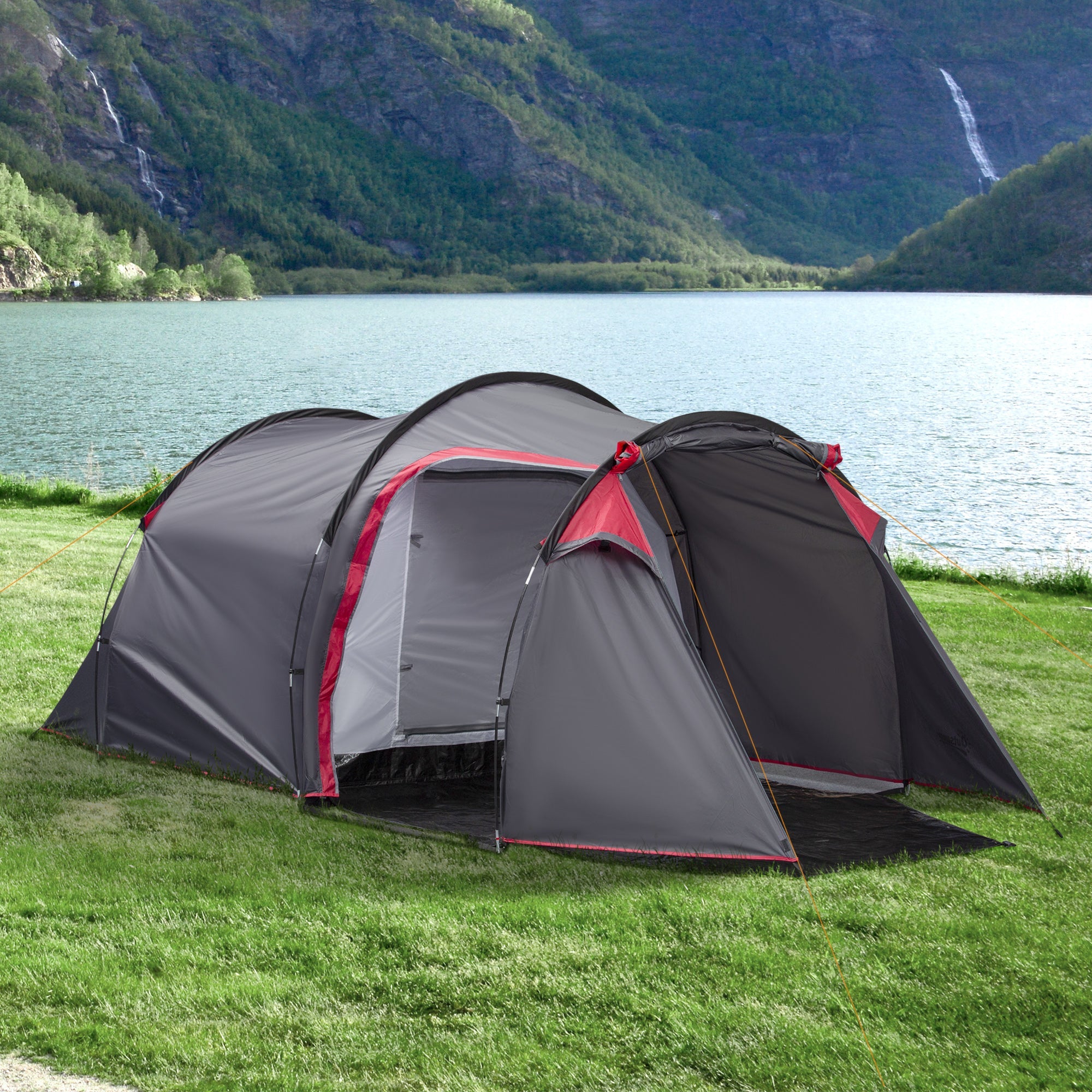 Tenda da Campeggio 2 Posti 426x206x154 cm con Vestibolo e Porte con Cerniera Grigio