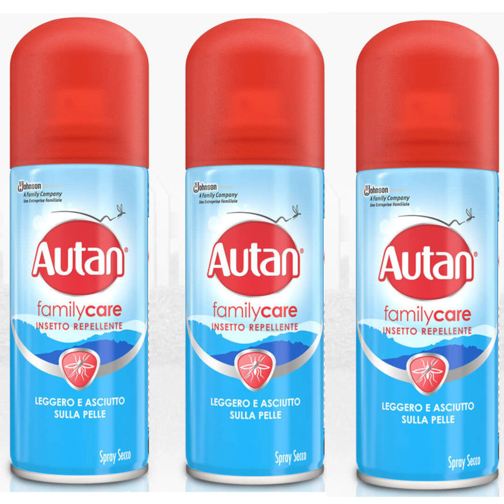 Multipack da 3 spray autan family care secco insetto repellente da 100 milliliter ciascuno