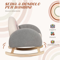 Poltroncina Dondolo per Bambni 50x45x50 cm in Pile Effetto Lana D’agnello Grigia e Rosa