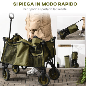 Carrello da Giardino 108x55x93 cm in Acciaio e Tessuto Oxford Verde