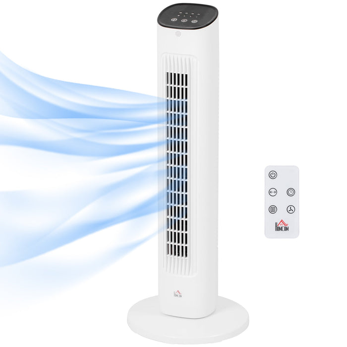 Ventilatore a Colonna con Telecomando e 3 Velocità Ø30x78 cm Oscillazione e Modalità Notte in ABS Bianco