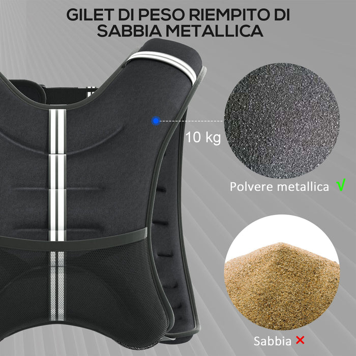 Giubbotto Zavorrato 8 kg Traspirante con Tasca Portaoggetti e Spallacci 40x35 cm in tessuto Oxford Nero