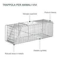 Trappola per Animali Vivi 93x31x34,5 cm in Acciaio Argento