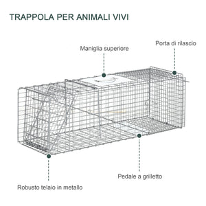 Trappola per Animali Vivi 93x31x34,5 cm in Acciaio Argento