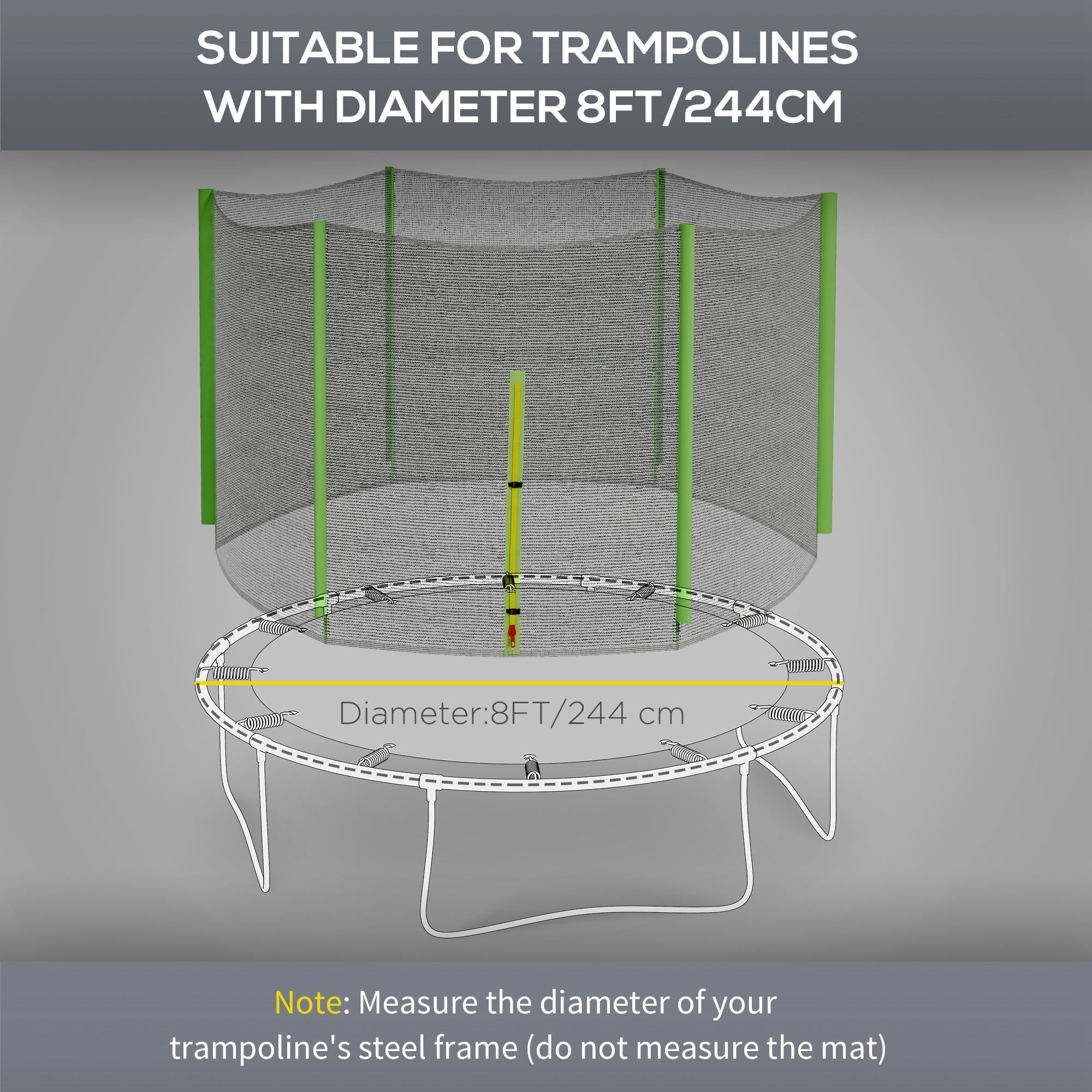 Rete di Protezione per Trampolini a 6 Pali con Ingresso con Cerniera Ø244x180 cm in PE Nero e Verde