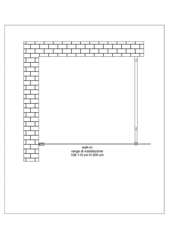 Parete doccia 8 MM Walk in Reversibile Altezza 200 CM 110 regolabile 108-110  