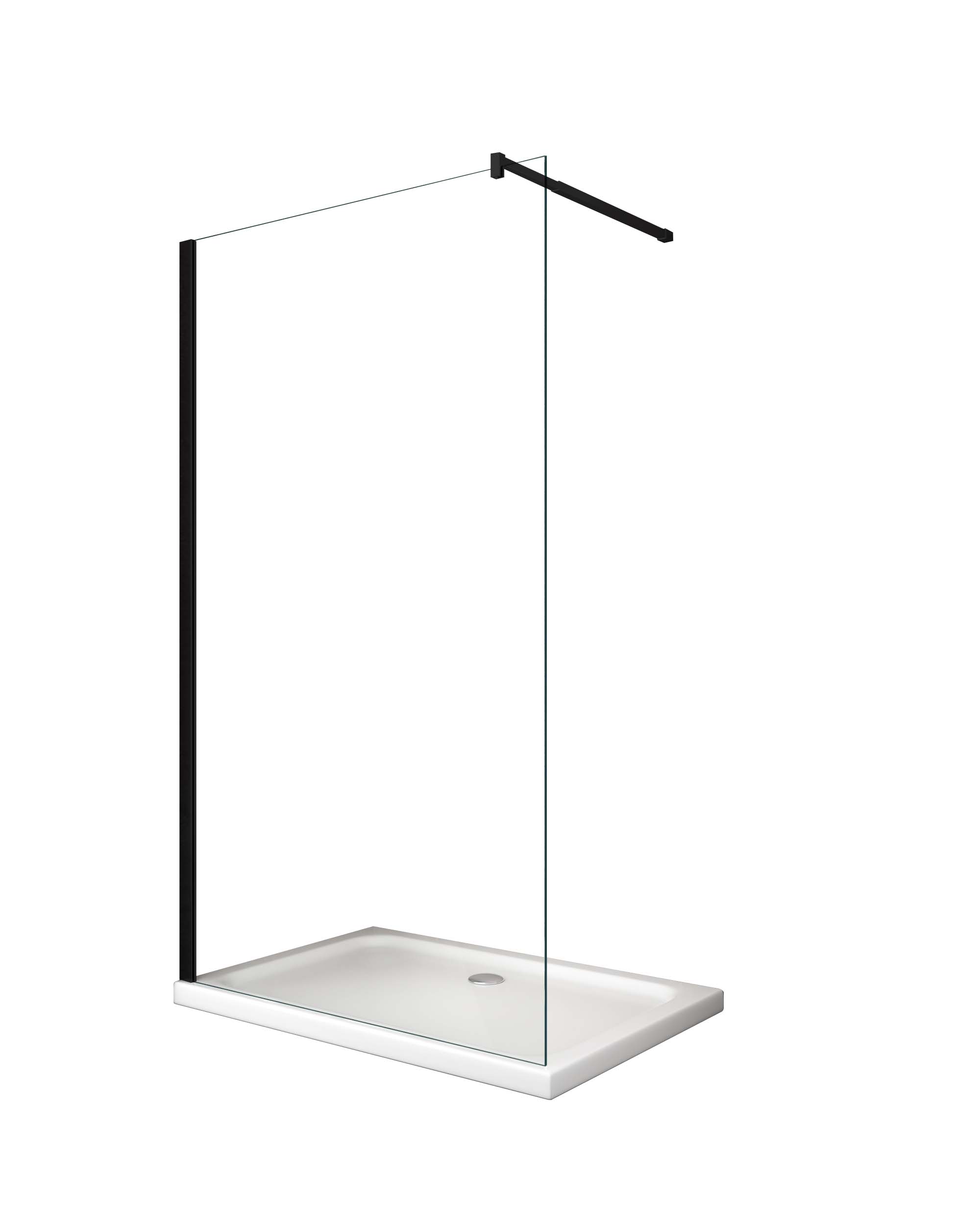 Moderna Parete Doccia Walk-in 8mm con telaio e braccio Nero, Easy-Clean H 200 cm - 88-90