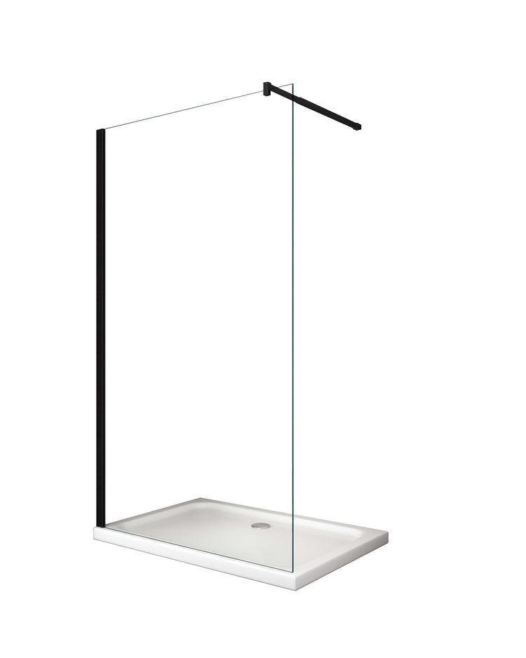 Moderna Parete Doccia Walk-in 8mm con telaio e braccio Nero, Easy-Clean H 200 cm - 98-100