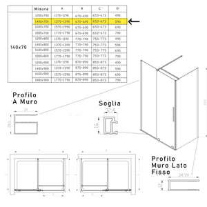 Box doccia due lati anta scorrevole senza profili 8mm h200 brenta, misura 70x140