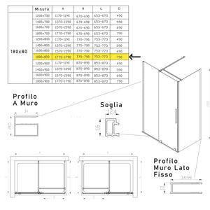 Box doccia due lati anta scorrevole senza profili 8mm h200 brenta, misura 80x180