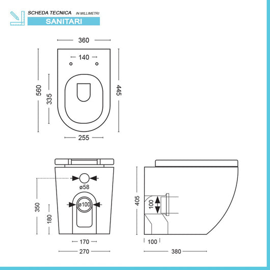 Water filoparete Rimless ceramica marmorizzata nera con sedile Tokyo