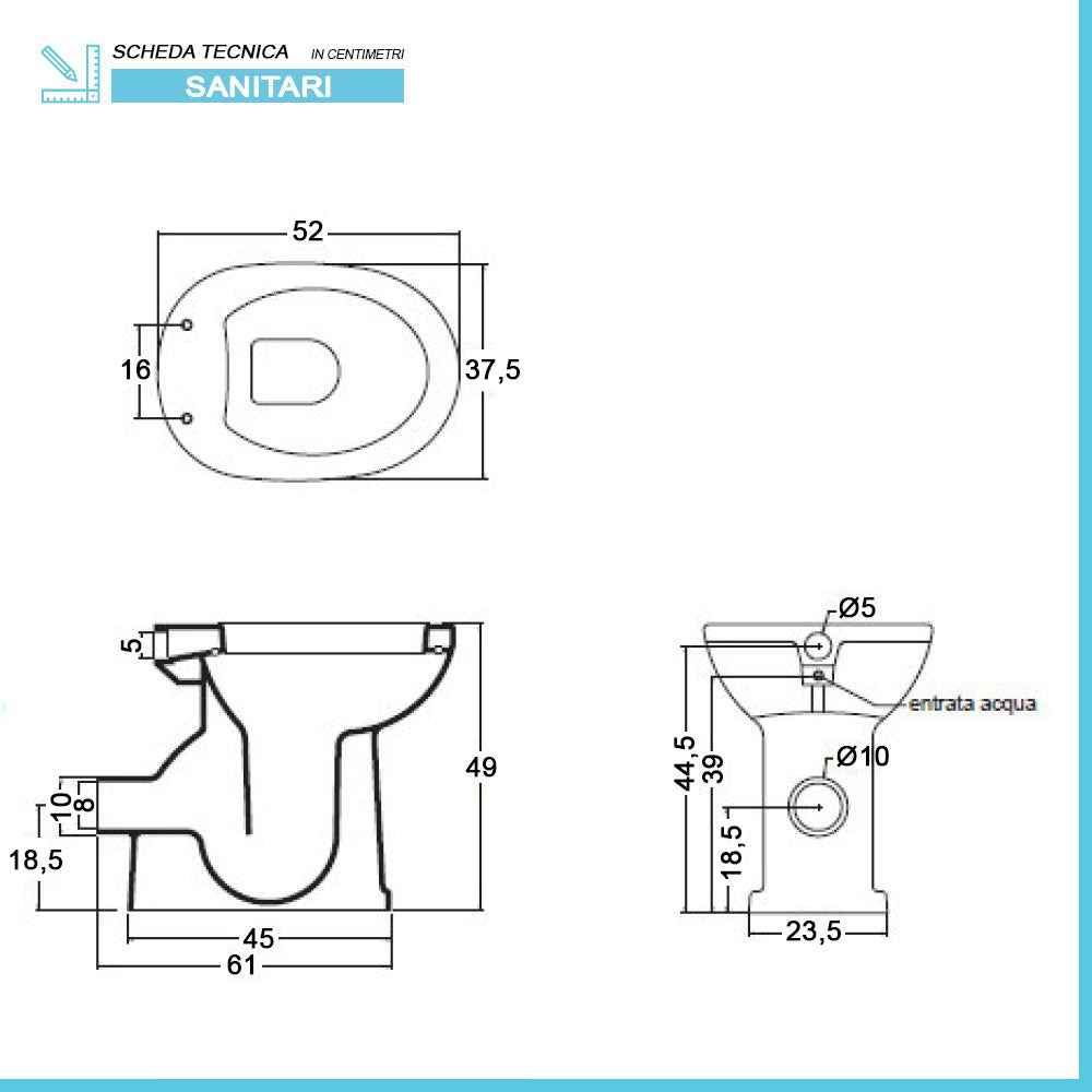 WC bidet combinato per anziani e disabili H 49 cm scarico parete