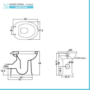 WC bidet combinato per anziani e disabili H 49 cm scarico parete