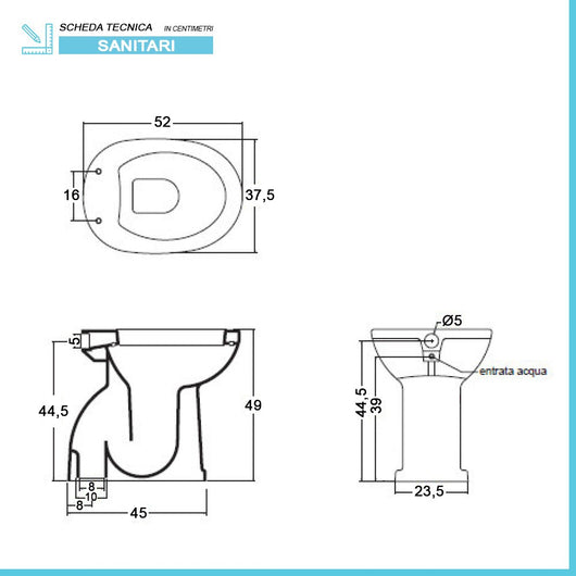 WC bidet combinato per anziani e disabili H49 scarico pavimento