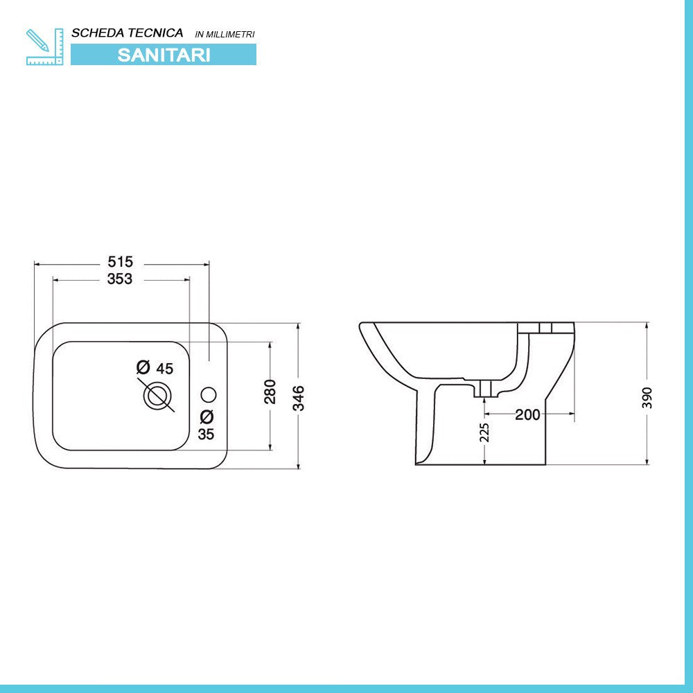 Wc e bidet tradizionali con scarico a terra e lavabo 60 cm Ginevra