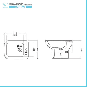 Wc e bidet tradizionali con scarico a terra e lavabo 60 cm Ginevra