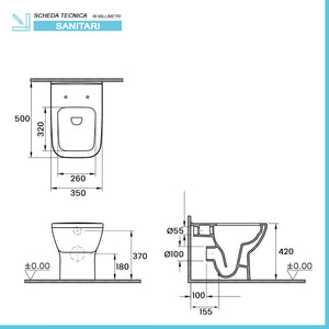 Wc filomuro bianco lucido senza brida con scarico multiplo | Plana