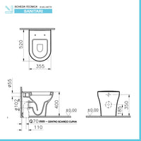 Wc filomuro con brida in ceramica bianca con scarico universale Pestum 