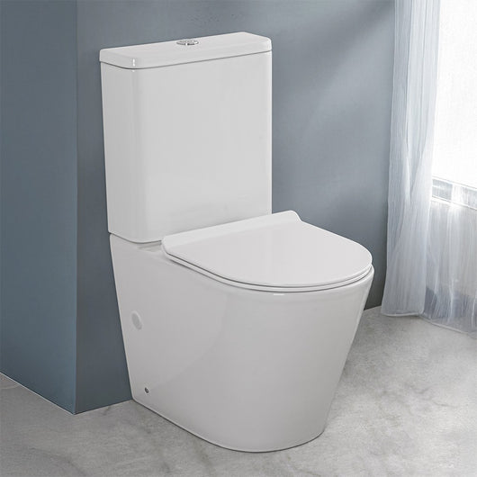 WC filomuro monoblocco Rimless bianco con sedile soft-close Tygo