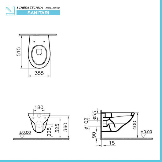 Wc sospeso con brida in ceramica bianco lucido Domus 