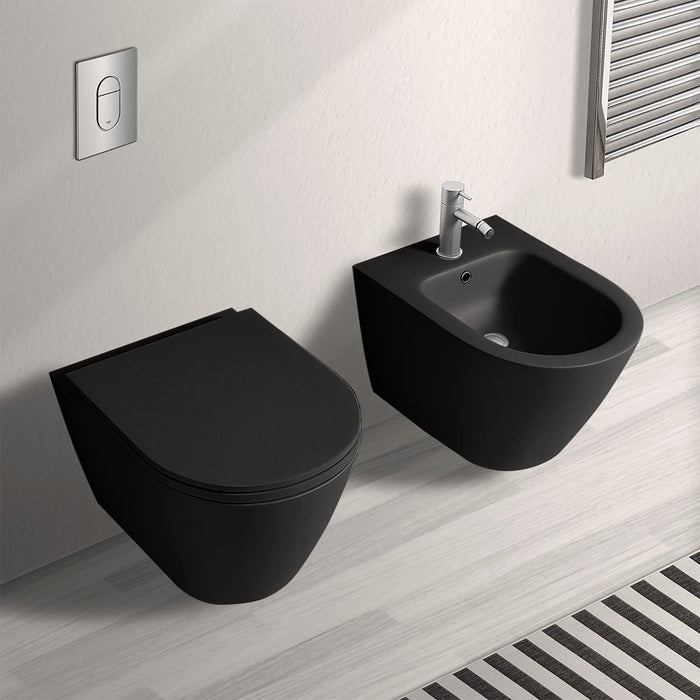 Wc sospeso nero opaco rimless in ceramica serie Feeling