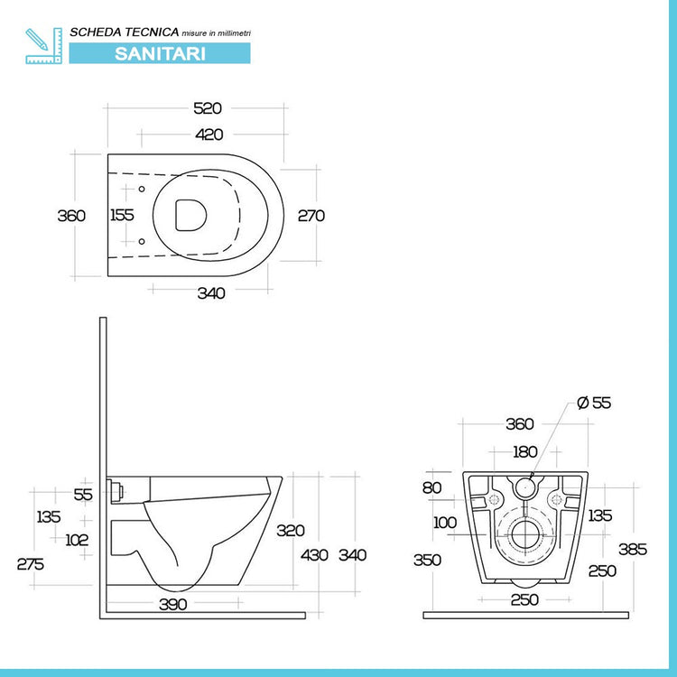 Wc sospeso rimfree serie Feeling in ceramica con finitura bianco matt