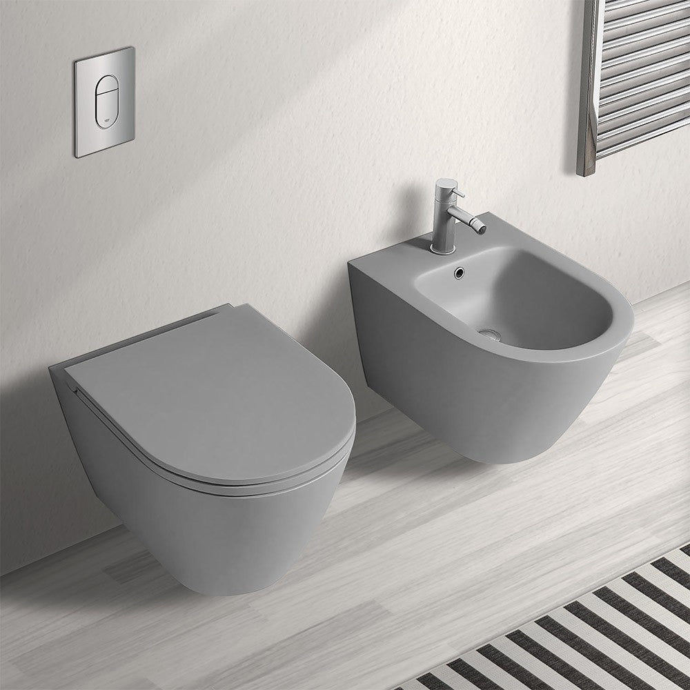 Water sospeso rimfree serie Feeling in ceramica con finitura grigio opaco