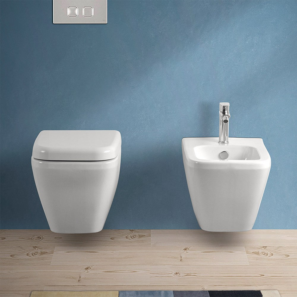 Wc sospeso senza brida Rimless in ceramica bianco lucida Square 