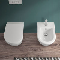 Wc sospeso senza brida Rimless in ceramica bianco lucido Round 