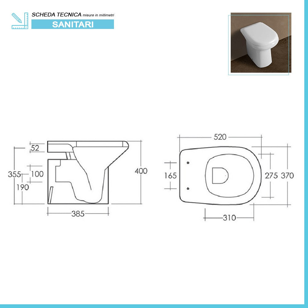 Wc tradizionale con brida serie Orient in ceramica con scarico a parete