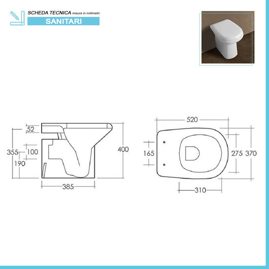 Wc tradizionale con brida serie Orient in ceramica con scarico a parete