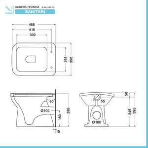 Wc tradizionale con scarico a parete in ceramica lucida Ginevra